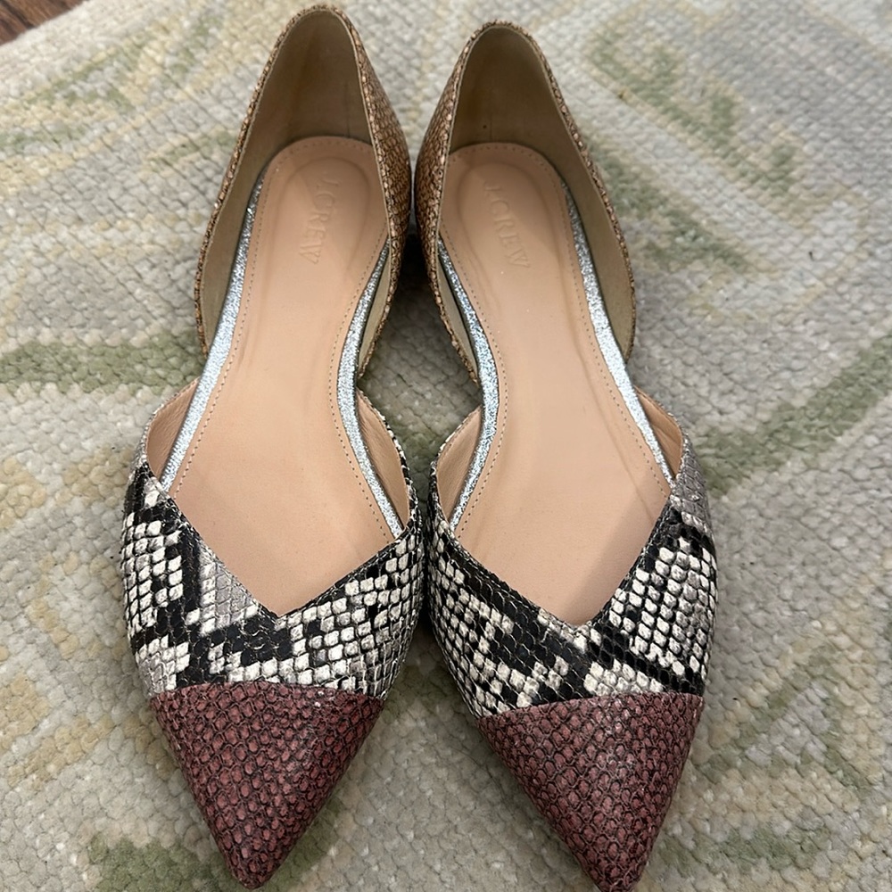 J. Crew Sadie Snakeskin D'Orsay Flats Size 7.5